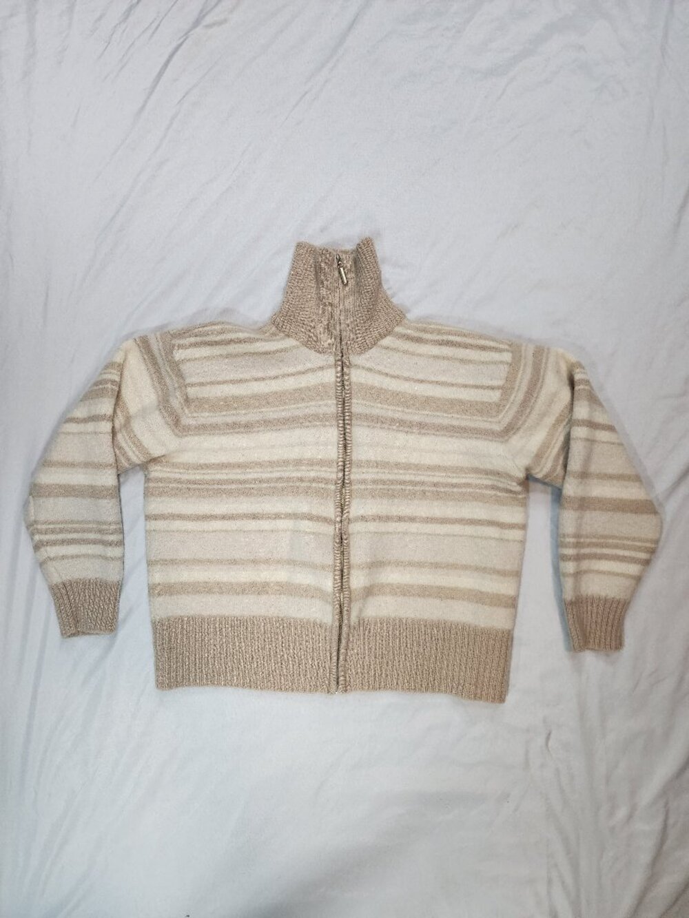 Liz Claiborne Lizsport 100% Wool Striped Full Zip Sweater XL